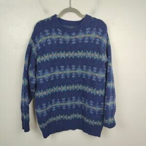 Vintage Alps Wool Blend Sweater‎ Mens Medium Knit Intarsia Blue Green Striped